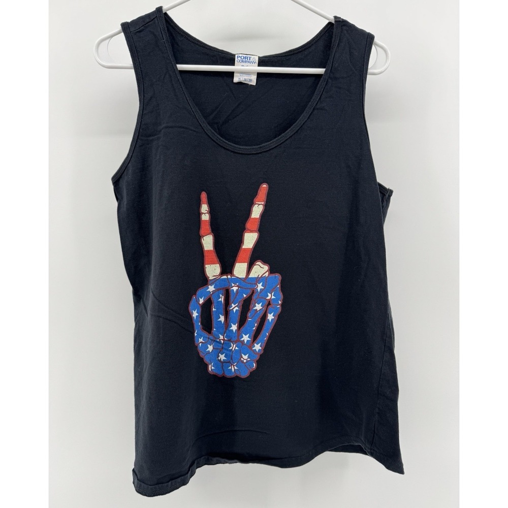 Port & Co. Women's Tank Top American Skeleton Peace Sign Graphic Shirt Size XL